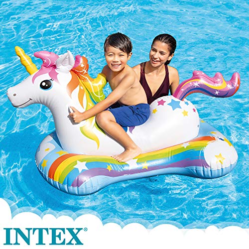 Intex 57552NP - Flotador unicornio INTEX, 163x86 cm, Colchoneta unicornio para niños, Unicornio inflable, Para 1 niños a partir de 3 años, 2 asa de sujeción, Peso máximo 40 Kg