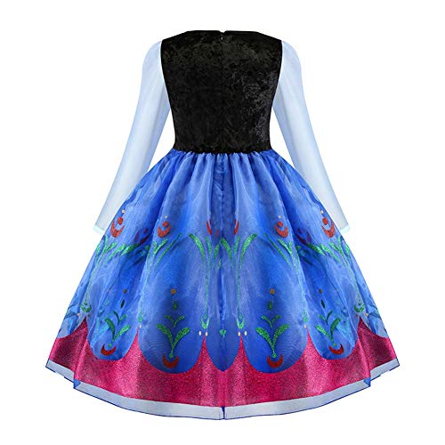 IWEMEK Disfraz de princesa Anna para niña, con capa, 2 piezas, para carnaval, fiesta, Navidad, Halloween, festivo, ropa de 2 a 11 años azul 9-10 Años