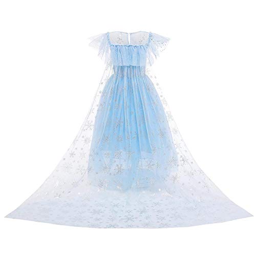 IWEMEK - Disfraz de princesa Elsa con capa + accesorios de Frozen, 2 disfraz de carnaval Halloween y Navidad, vestido de fiesta de cumpleaños para niños de 4 a 9 años Azul Set 5-6 Años