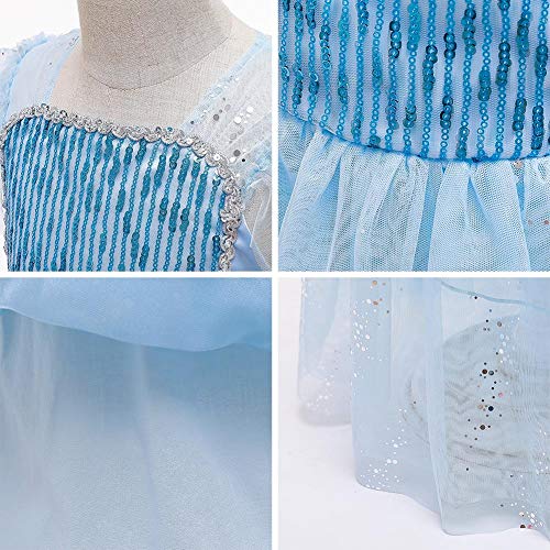 IWEMEK - Disfraz de princesa Elsa con capa + accesorios de Frozen, 2 disfraz de carnaval Halloween y Navidad, vestido de fiesta de cumpleaños para niños de 4 a 9 años Azul Set 5-6 Años