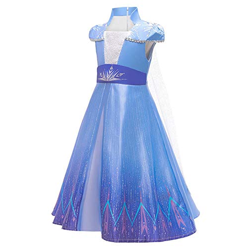 IWEMEK Disfraz Elsa Vestido de Princesa con Capa Reina Nieves Traje Carnaval Halloween Navidad Fiesta de Cumpleaños Disfraces para Niñas 12 Azul 7-8 años