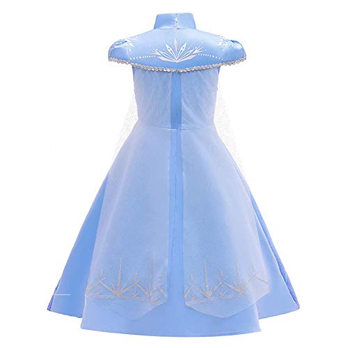 IWEMEK Disfraz Elsa Vestido de Princesa con Capa Reina Nieves Traje Carnaval Halloween Navidad Fiesta de Cumpleaños Disfraces para Niñas 12 Azul 7-8 años