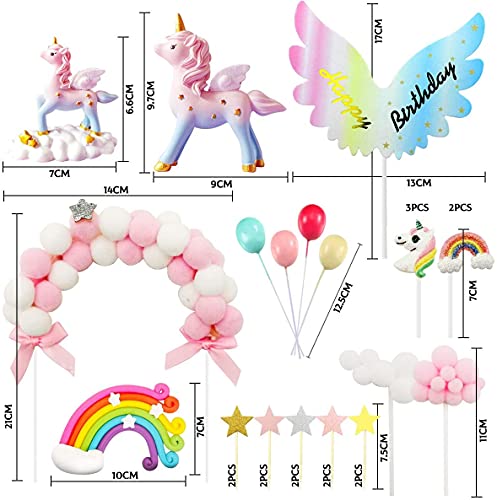 iZoeL Unicornio Decoración de Tartas Cumpleaños Happy Birthday Banderines Globos Arcoiris Cake Topper Decorar Tartas Infantiles Niñas