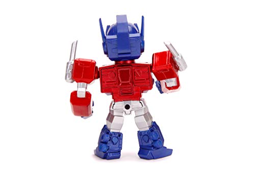 Jada Toys Transformers 253111003 Optimus Prime - Figura de Die-Cast, Ojos con luz, Pilas Incluidas, Accesorios, 10 cm, Rojo, Plateado y Azul