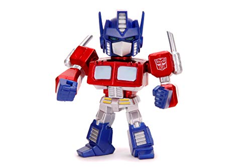 Jada Toys Transformers 253111003 Optimus Prime - Figura de Die-Cast, Ojos con luz, Pilas Incluidas, Accesorios, 10 cm, Rojo, Plateado y Azul