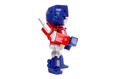 Jada Toys Transformers 253111003 Optimus Prime - Figura de Die-Cast, Ojos con luz, Pilas Incluidas, Accesorios, 10 cm, Rojo, Plateado y Azul