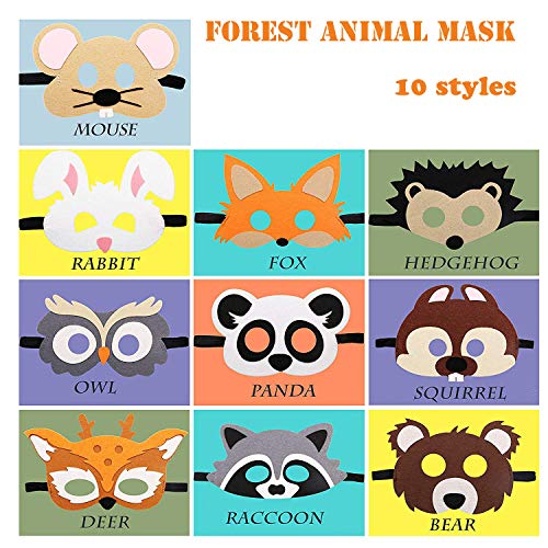 JAHEMU Mascarilla Animales Máscaras de Fieltro Animal Mask Máscaras de Cosplay Dumpleaños Navidad Halloween Fiesta Máscaras para Niños 10 Piezas