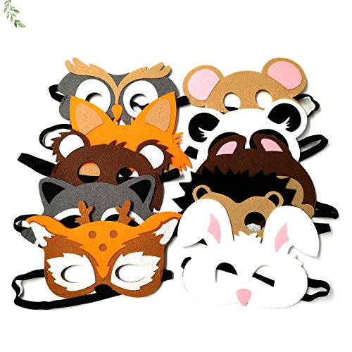 JAHEMU Mascarilla Animales Máscaras de Fieltro Animal Mask Máscaras de Cosplay Dumpleaños Navidad Halloween Fiesta Máscaras para Niños 10 Piezas