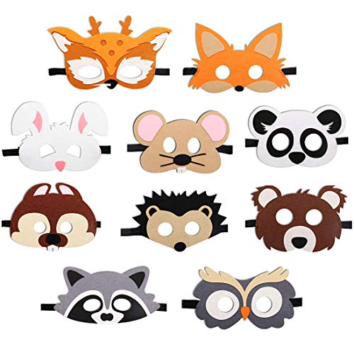 JAHEMU Mascarilla Animales Máscaras de Fieltro Animal Mask Máscaras de Cosplay Dumpleaños Navidad Halloween Fiesta Máscaras para Niños 10 Piezas