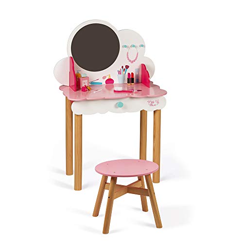 Janod- Dressing Table Tocador Pequeña Miss (madera), liso, Color rosa/blanco (Juratoys J06553)