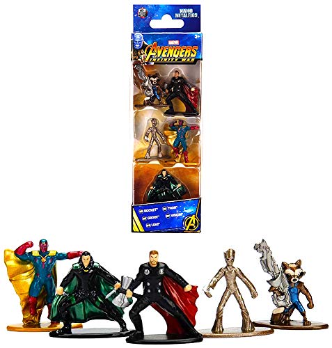 Jazwares Nano METALFIGS-Marvel Avengers Infinity War-Pack de 5 Figuras de 4 cm (Thor, Rocket, Teenage Groot, Loki, Vision), 99920