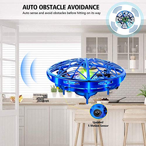 JCT Dron para Niños Mini Drone UFO Flying Ball para Niños de 4-10 Nños Juguetes Voladores Controlados A Mano, Bola De Helicóptero Rotación de 360 ° y Luces LED Niños Niños Niñas Juguetes (Azul)