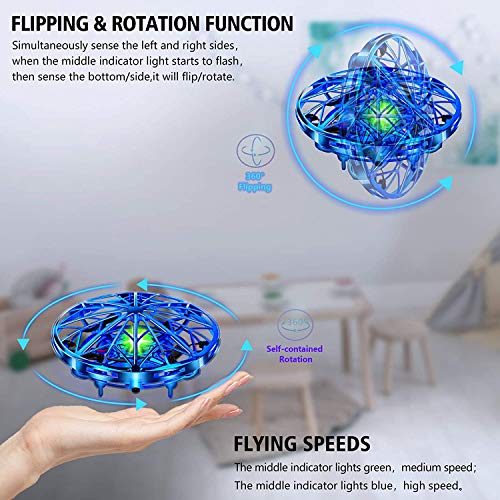 JCT Dron para Niños Mini Drone UFO Flying Ball para Niños de 4-10 Nños Juguetes Voladores Controlados A Mano, Bola De Helicóptero Rotación de 360 ° y Luces LED Niños Niños Niñas Juguetes (Azul)