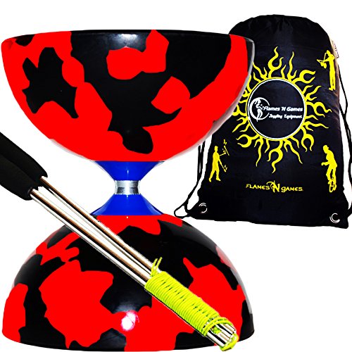 JESTER Pro Diabolo Set (Noir/Rouge) + Diablo Baguettes en Aluminium + Ficelle Diabolo + Sac de transport. by Juggle Dream