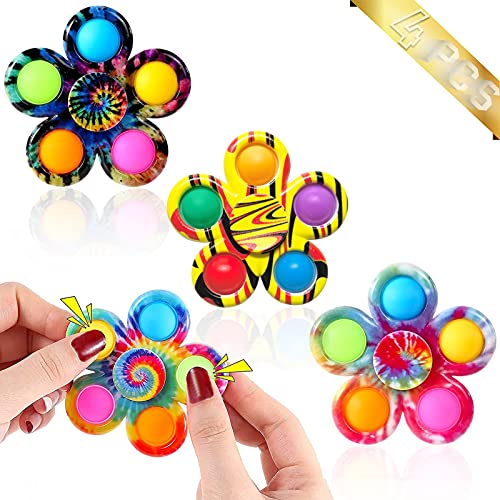 JIASHA Fidget Spinner, 4 Piezas Juguetes Fidget Juguete antiestrés Juguete sensorial Fidget Toy Alivio del Estrés Juguete Burbujas de Empuje Juguetes para los Dedos, para Niños y Adultos (Color 1)