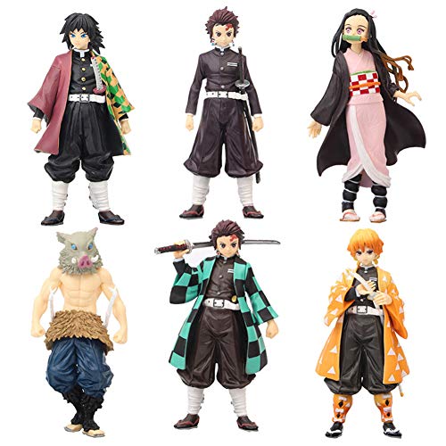 Jiumaocleu 15-17cm Kamado Nezuko, Kamado Tanjiro, Agatsuma Zenitsu, Tomioka Giyuu, Hashibira Inosuke, Rengoku Kyoujurou Kanroji Mitsuri Anime Figuras Decoración de pastel de cumpleaños