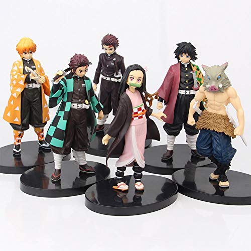 Jiumaocleu 15-17cm Kamado Nezuko, Kamado Tanjiro, Agatsuma Zenitsu, Tomioka Giyuu, Hashibira Inosuke, Rengoku Kyoujurou Kanroji Mitsuri Anime Figuras Decoración de pastel de cumpleaños