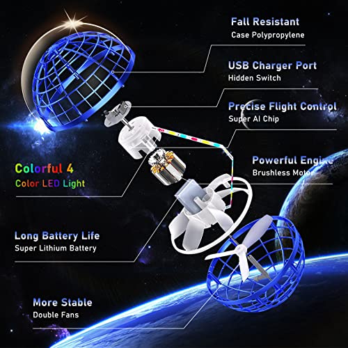 JOLIGAEA Bolas Voladoras, 360 ° Giratorio Flying Orb Ball, Mini Drone con Luces LED Brillantes, Juguetes Spinner UFO Volador para Adultos y Niños 7 8 9 10 11 12 Años Regalos Navidad Cumpleaños, Azul