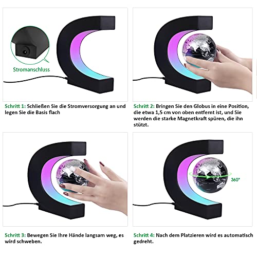 JOWHOL Globo terráqueo flotante, rotación automática de 360 grados, iluminación de alta gama, regalo para hombres y niños, decoración para oficinas, dormitorios y salones, color negro