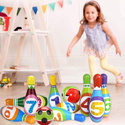 Joyibay Juego de Bolos para niños con 10 Bolos y 2 Bolas, Juego Educativo de Bolos de Desarrollo temprano para Juegos Familiares de Fiesta, Mini Juego de Bolos para niños y niñas de 3 a 12 años