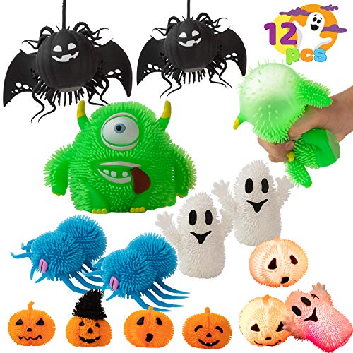 JOYIN Halloween 12 Piezas Squishy Juguetes Antiestrés Aliviar el Estrés para Niños con LED Que Brillan en la Oscuridad, Juguetes de Fantasma y Calabazas de Halloween