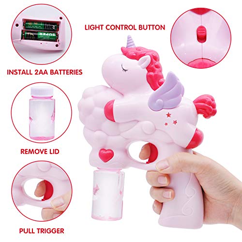 JOYIN - Paquete de 2 Pistolas de Burbujas para niños con solución de Burbujas de 50 ml, Recuerdos de Fiesta de Unicornio, soplador de Burbujas para niños, Juguetes de Unicornio, Juguetes de Verano