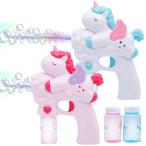 JOYIN - Paquete de 2 Pistolas de Burbujas para niños con solución de Burbujas de 50 ml, Recuerdos de Fiesta de Unicornio, soplador de Burbujas para niños, Juguetes de Unicornio, Juguetes de Verano