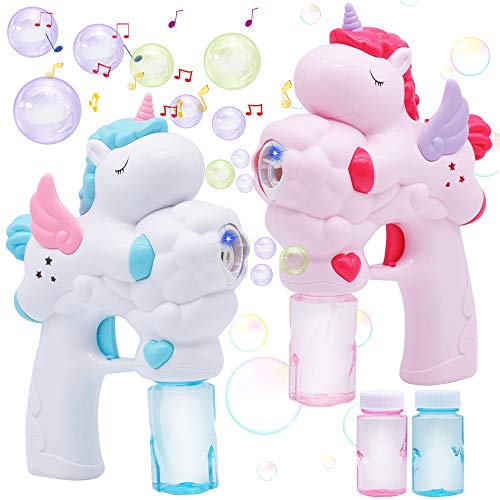 JOYIN - Paquete de 2 Pistolas de Burbujas para niños con solución de Burbujas de 50 ml, Recuerdos de Fiesta de Unicornio, soplador de Burbujas para niños, Juguetes de Unicornio, Juguetes de Verano