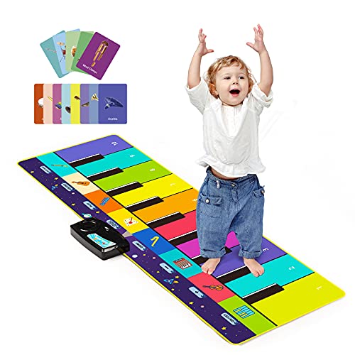 Joyjoz Alfombra Musical de Piano con 100+ Sonidos, Alfombra de Baile 4 Modos, Alfombra de Teclado para Niños Instrumentos Juguetes Musicales para Niños Niñas 1 a 5 Años (110*36CM)