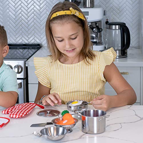 JoyKip Cocina, Juego de simulación, Juguetes, Accesorios con Utensilios de Cocina de Acero Inoxidable, Juego de ollas y sartenes, Juguete en Miniatura para niños y niñas de 3 años +