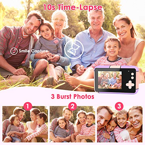 joylink Cámara para Niños, 2,4 Inch Pantalla Cámara de Fotos para Niños Cámara Selfie de 16MP 1080P HD Video Cámara Digital para Niños con Tarjeta TF de 32GB (Violeta)