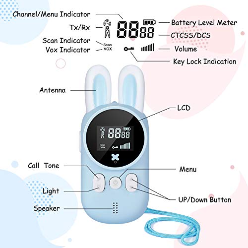 joylink Walkie Talkie Niños, Niños Walkie Talkie 22 Canales Función VOX Rango de 3KM Walky Talky Linterna Incorporado LCD Pantalla Walkie Talkie para Actividades Interno Externas (Azul, 1 Par)