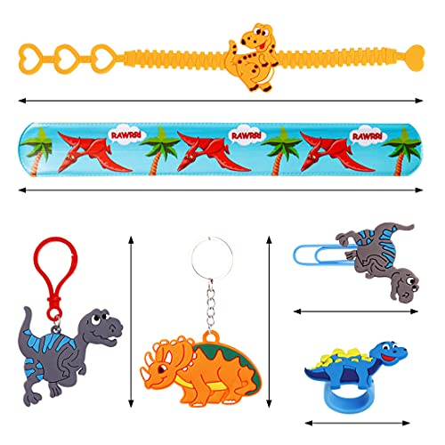 JOYUE 50PCS Dinosaurio Cumpleaños de Regalo, Pulsera Dinosaurio, Llavero, Tatuajes Temporale, Marcador, Pulseras Bofetada, Anillo de Dinosaurio para Niños Dinosaurio Fiesta Cumpleaños