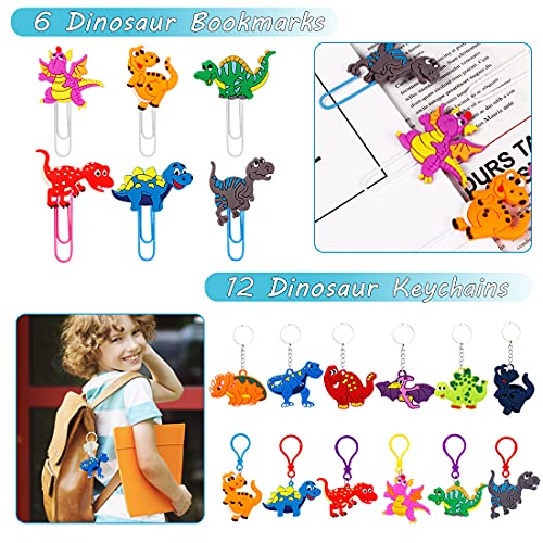 JOYUE 50PCS Dinosaurio Cumpleaños de Regalo, Pulsera Dinosaurio, Llavero, Tatuajes Temporale, Marcador, Pulseras Bofetada, Anillo de Dinosaurio para Niños Dinosaurio Fiesta Cumpleaños