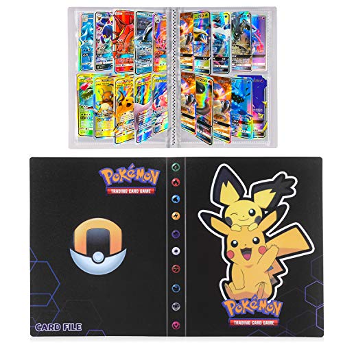 JOYUE Pokemon Card Holder Album, Carpeta Pokemon para Tarjetas, Album de Tarjetas, Fundas Protectoras de Pokemon, Tarjetas GX y EX, 30 Páginas con Capacidad para 240 Tarjetas (Pikachu-A)