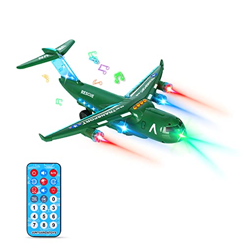 Juego Aviones de Control Remoto, Juguete de Aviones de Transporte Rescate, Avion de Coche con Educativos , Vehículos de Aviones con Luces LED y Música para niños de 3 4 5 6 7 8 años (Verde)