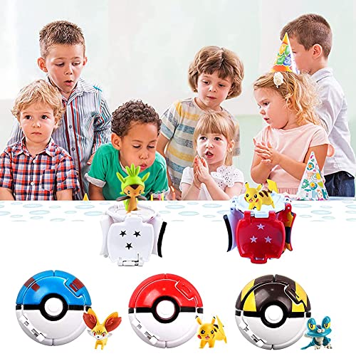 Juego de 4 bolas de combate, Pokeball, saltar automático, minipelota de elfo, decoración de muñecas, dibujos animados, juego de juguetes para muñecas, 4 unidades