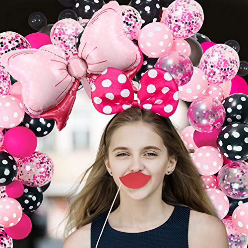 Juego de Arco de Guirnalda de 119 Globos de Ratón Incluye Globos de Papel de Aluminio de Lazo Rosa, Globos de Látex de Lunares Negro Rosa Roja Rosado con Tira de Globos y Punto de Pegamento