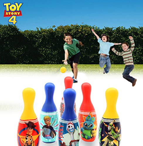 Juego de Bolos para niños de Forky, de la película Toy Story 4. Incluye 6 Bolos y 1 Bola. Juegos de jardín para niños