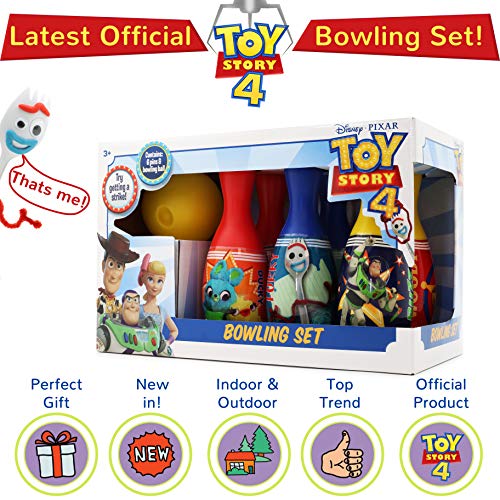 Juego de Bolos para niños de Forky, de la película Toy Story 4. Incluye 6 Bolos y 1 Bola. Juegos de jardín para niños