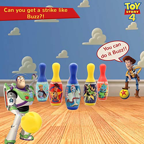 Juego de Bolos para niños de Forky, de la película Toy Story 4. Incluye 6 Bolos y 1 Bola. Juegos de jardín para niños