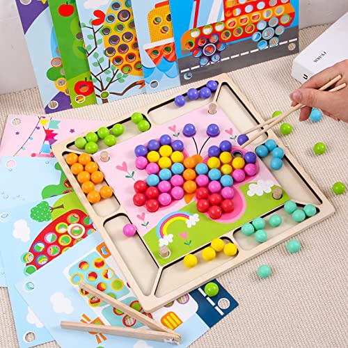 Juego de Cuentas de Madera, otutun Juego de Cuentas de Madera con Clip Wooden Go Games, Juego de Cuentas de Madera con Clip de Early Education Puzle para Aprender a Matemáticas, Juguete Educativo