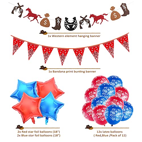 Juego de decoración para fiestas temáticas del oeste,con diseño de vaquera para colgar,banderines,globo con estrellas,servilletas,platos,tapas de banderines para fiestas de cumpleaños,baby shower