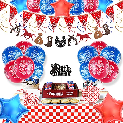 Juego de decoración para fiestas temáticas del oeste,con diseño de vaquera para colgar,banderines,globo con estrellas,servilletas,platos,tapas de banderines para fiestas de cumpleaños,baby shower