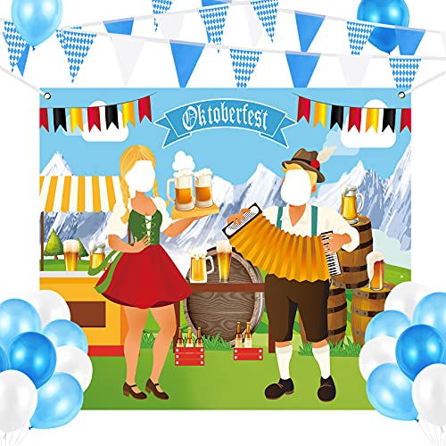 Juego de decoración para Oktoberfest, tamaño XXL, para la Oktoberfest, para fotos, banderines bávaros, globos de cumpleaños, globos de látex, color blanco y azul, para decoración de fiesta bávara