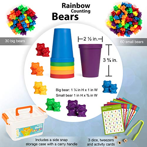 Juego de ositos de conteo de arco iris con tazas para niños y niños de 3 años en adelante, incluye tarjetas de actividad adicionales para fomentar la diversión y el aprendizaje para toda la familia