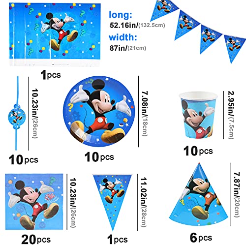 Juego de vajilla para fiestas,88pcs Set de Fiesta de cumpleaños de Mickey,Vajilla Mickey Platos de Servilletas y Manteles,Suministros de Fiesta con Temática de Mickey Mouse para Niños Baby Shower