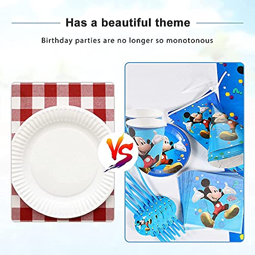 Juego de vajilla para fiestas,88pcs Set de Fiesta de cumpleaños de Mickey,Vajilla Mickey Platos de Servilletas y Manteles,Suministros de Fiesta con Temática de Mickey Mouse para Niños Baby Shower