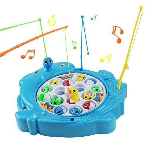 Juegos de Mesa Juegos de Pesca Musical Juguetes de Pesca Rotación de Juguete Pescar Peces Juegos Educativos Juguetes para Niños Niñas 3 4 5 6 Años（15 Pez ）