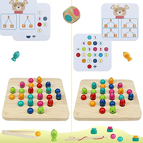 Juegos de Mesa Juguetes Madera Montessori-3 en 1 Juego de Pesca Magnético Clip Beads Memory Ajedrez Madera Juegos Montessori Educativos Juguetes Regalos para Niños Infantiles 3 4 5 6 Años Niños Niñas